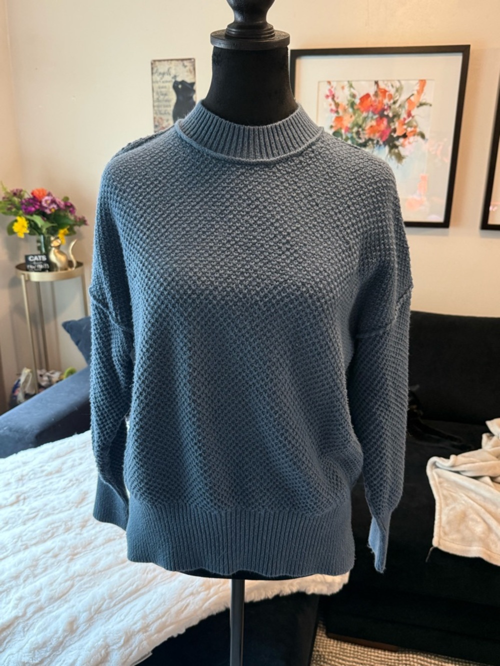 Abercrombie & Fitch Women's Slate Blue Textured Crewneck Sweater